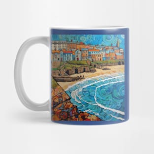 Folk Art Newquay Beach and Town Mug